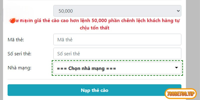 Nạp tiền 789BET qua thẻ cào cũng rất tiện dụng